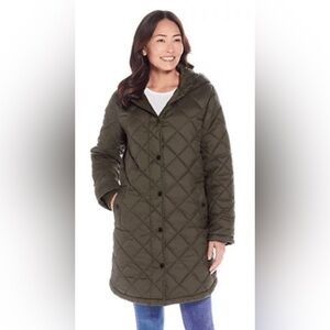 Weatherproof Hooded Diamond-Quilted Puffer Coat-Olive Green-Size XL